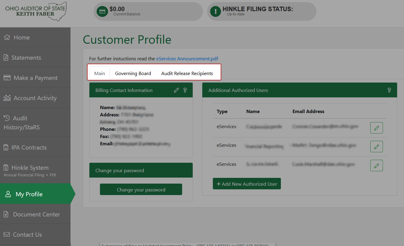 Screenshot of the Customer Profile